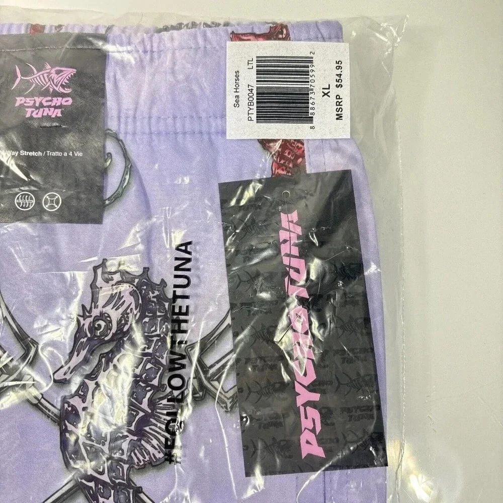 Psycho Tuna‎ Purple Seahorse Mermaid Swim Trunks Board Pool Shorts Size XL NWT